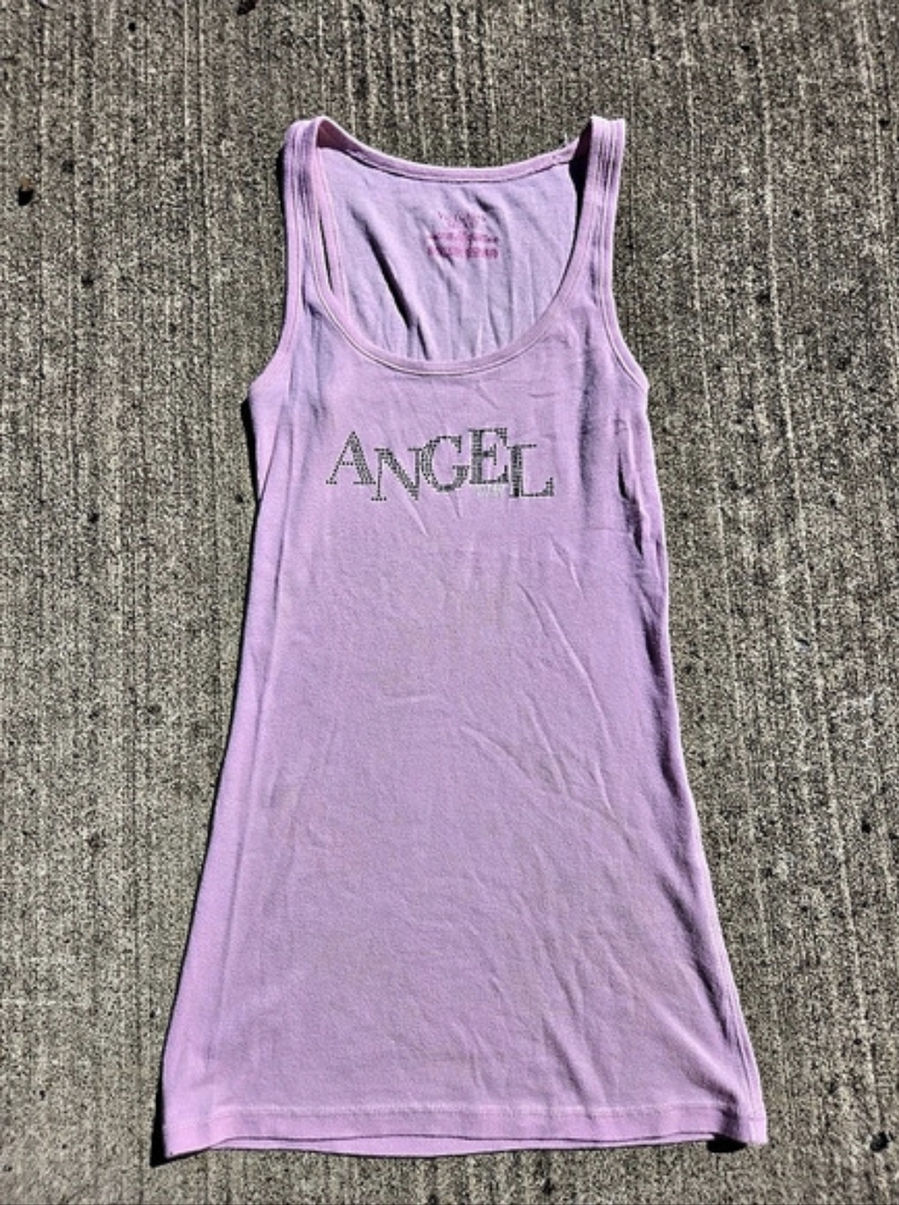 Victoria's Secret Pink Black Angel Logo Rhinestone Ribbed Tank Top Medium Y2K